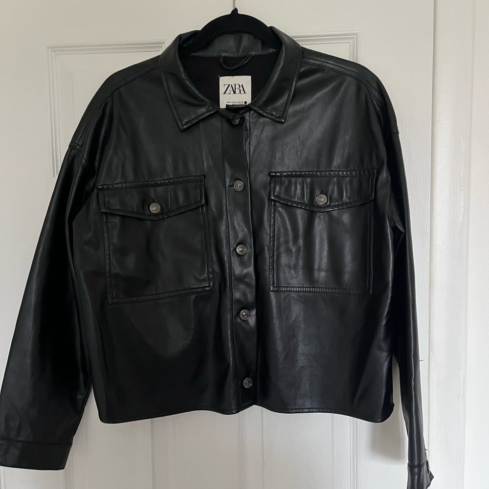 Zara Black Faux Leather Overshirt